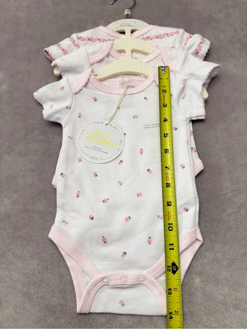 Luxe Threads Baby Girl 0-3M Pima Cotton Bodysuit 3 Pack Floral Pink NWT